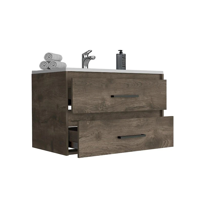 Tuhome Praga Floating Vanity Sink Dark Brown / White Mdf