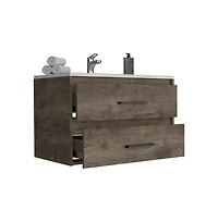 Tuhome Praga Floating Vanity Sink Dark Brown / White Mdf
