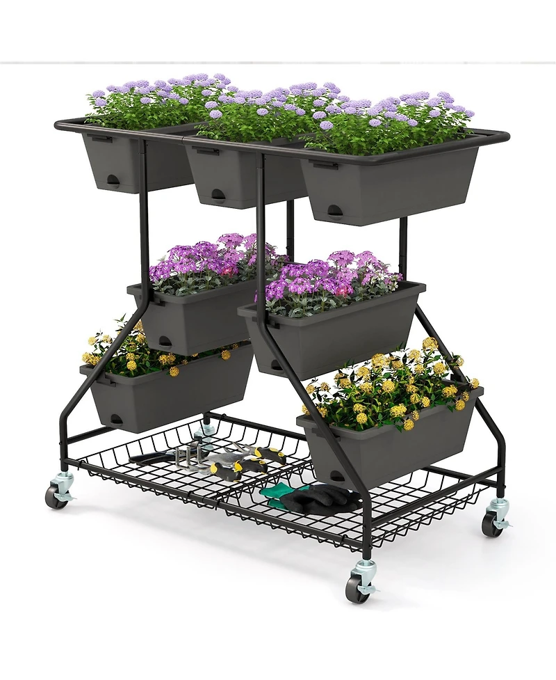 Gymax 3-tier Vertical Raised Garden Bed w/ 7 Planter Boxes Drainage Holes Storage Shelf