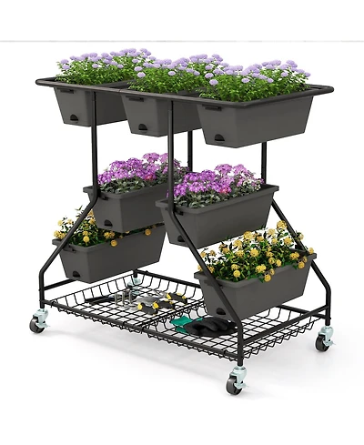 Gymax 3-tier Vertical Raised Garden Bed w/ 7 Planter Boxes Drainage Holes Storage Shelf