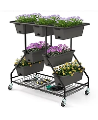 Gymax 3-tier Vertical Raised Garden Bed w/ 7 Planter Boxes Drainage Holes Storage Shelf