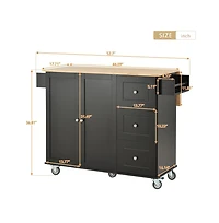 52.7" Rolling Kitchen Island with Drop Leaf, Solid Wood Top, Storage Cabinet & Drawers, Mobile Cart-Maison Boucle