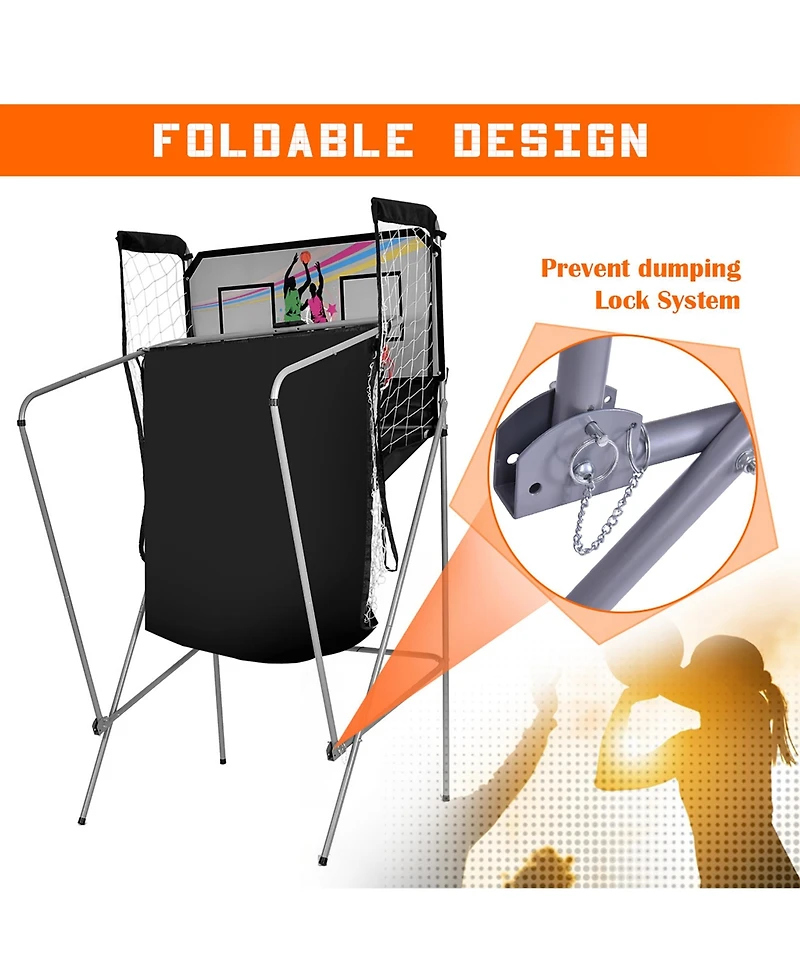 Dual Led Electronic Shot Basketball Arcade Game with 8 Game Modes 4 Balls Foldable