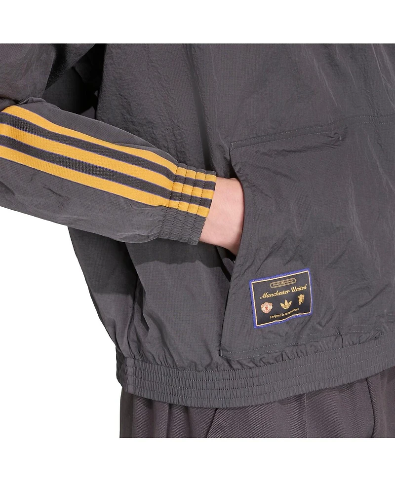 Adidas Men's Gray Manchester United Terrace Icons Half-Zip Jacket