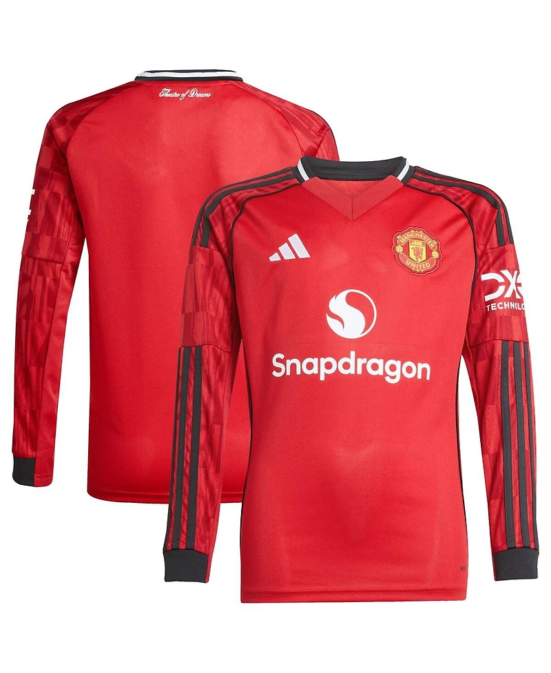 Adidas Big Boys and Girls Red Manchester United Home 2025/26 Replica Long Sleeve Jersey