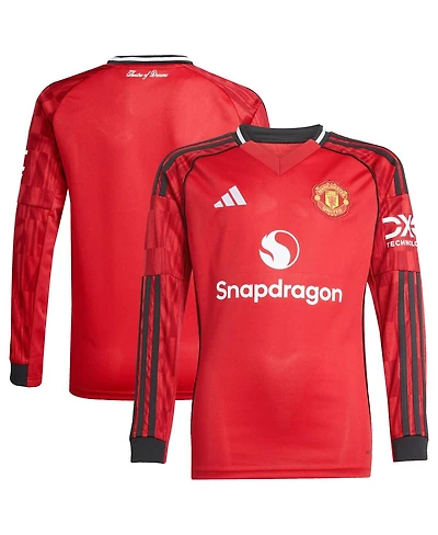 Adidas Big Boys and Girls Red Manchester United Home 2025/26 Replica Long Sleeve Jersey