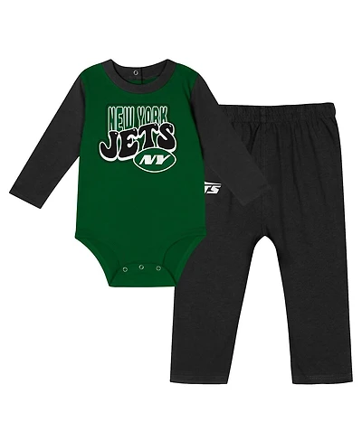 Outerstuff Baby Boys and Girls New York Jets Double Up Long Sleeve Bodysuit Pants Set