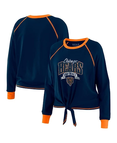 Wear by Erin Andrews Women's Navy/Orange Chicago Bears Tie-Front Long Sleeve Top