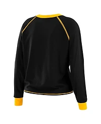 Wear by Erin Andrews Women's Black/Gold Pittsburgh Steelers Plus Size Tie-Front Long Sleeve Top