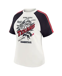 Wear by Erin Andrews Women's White Houston Texans Sleeve Stripe Distressed Raglan T-Shirt