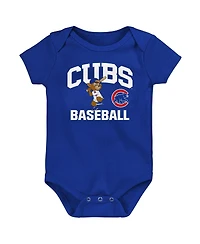 Outerstuff Baby Boys and Girls 3-Pack Royal Chicago Cubs Batter Up Bodysuit Set