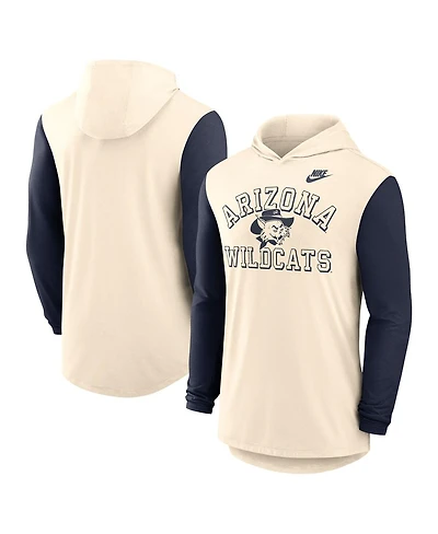 Nike Men's Natural/Navy Arizona Wildcats Legacy Color-Block Tri-Blend Performance Long Sleeve Hoodie T-Shirt