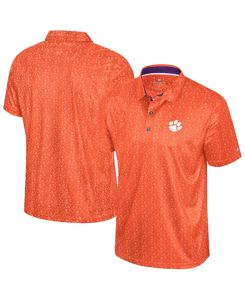 Colosseum Men's Orange Clemson Tigers Football Print Polo Shirt