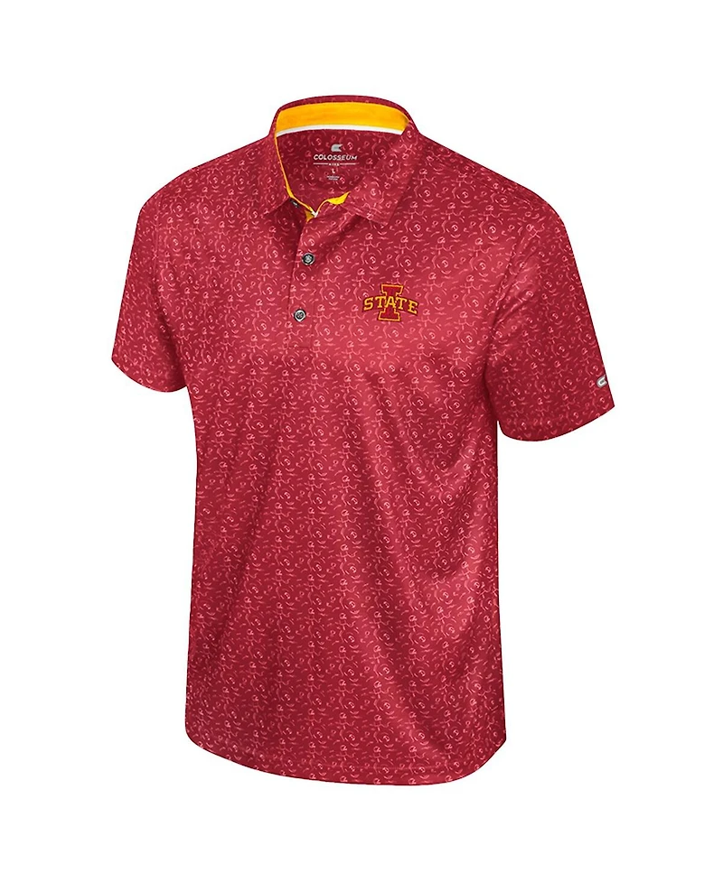 Colosseum Men's Cardinal Iowa State Cyclones Football Print Polo Shirt