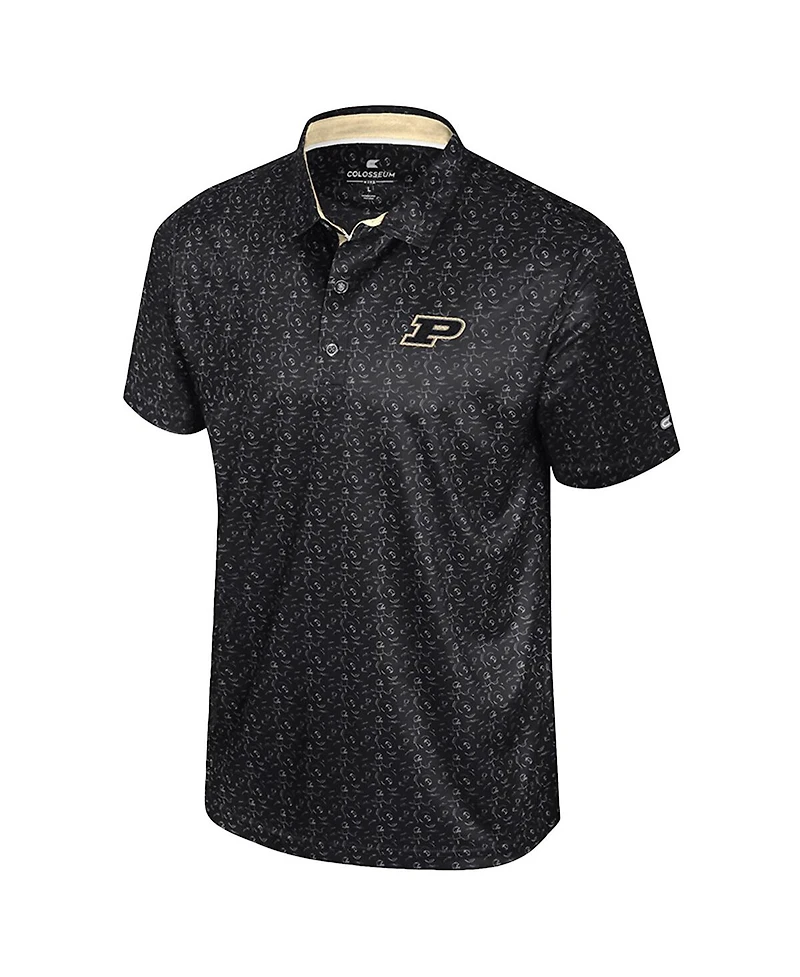 Colosseum Men's Black Purdue Boilermakers Football Print Polo Shirt