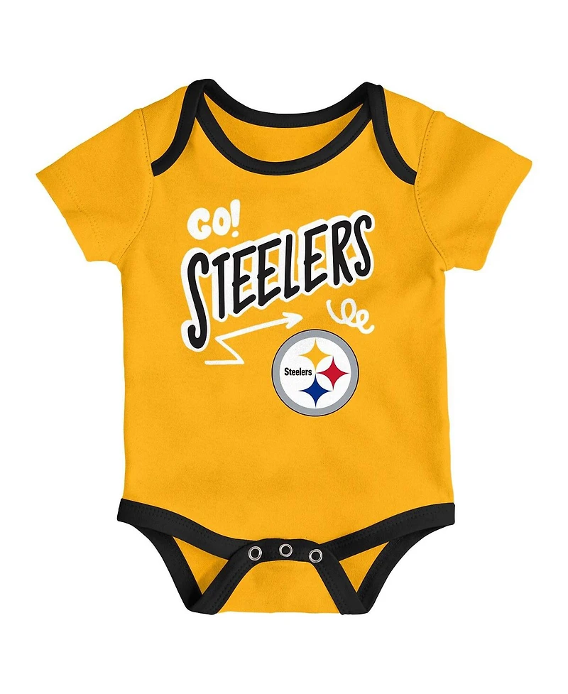 Outerstuff Baby Boys and Girls 3-Piece Pittsburgh Steelers All Day Play Bodysuit Set