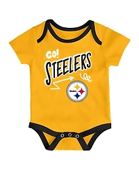 Outerstuff Baby Boys and Girls 3-Piece Pittsburgh Steelers All Day Play Bodysuit Set