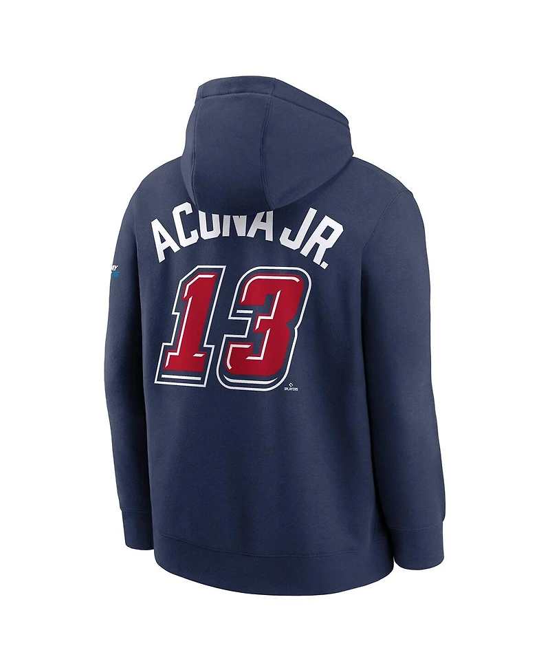 Nike Men's Ronald Acuna Jr. Navy Atlanta Braves 2025 Mlb Speedway Classic Name Number Hoodie