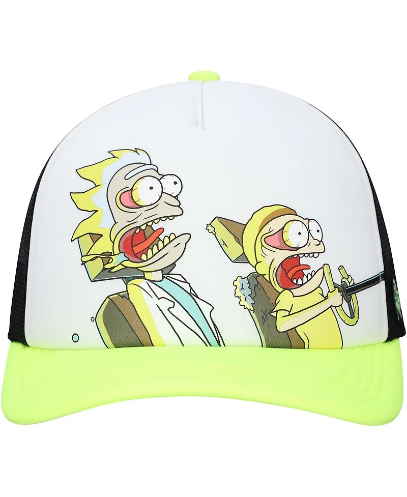 Lids Men's and Women's White/Neon Green Rick and Morty Graphic Foam Trucker Adjustable Hat
