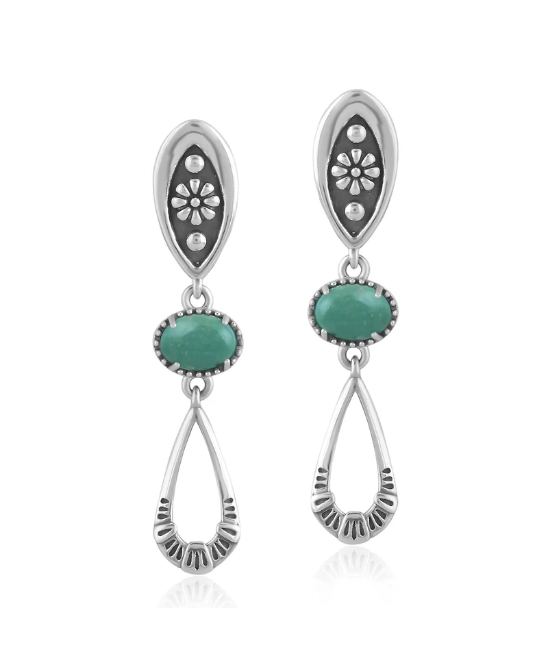 American West Jewelry Sterling Silver Green Turquoise Teardrop Double Loop Gemstone Earrings