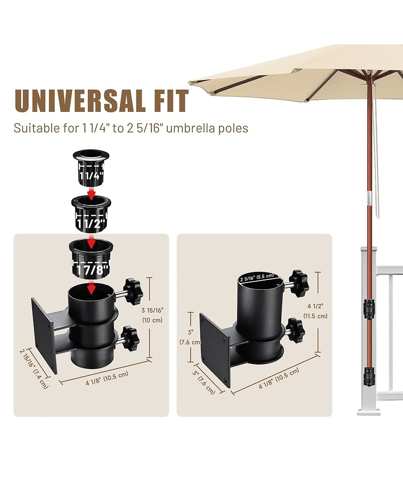 LAGarden Deck Umbrella Mount Holder Bracket Height Flexible for Patio Railing Balcony Courtyard Poolside Mobile Cart Black Flat