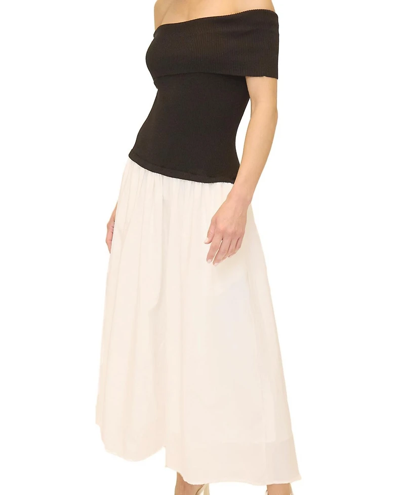 Central Park West Women's Darcy Mixed Media Off Shoulder Dress