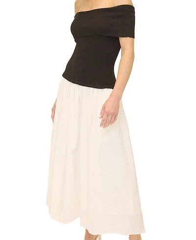 Central Park West Women's Darcy Mixed Media Off Shoulder Dress