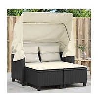 Garden Sofa Black Pe Rattan 2-Seater Adjustable Armrests