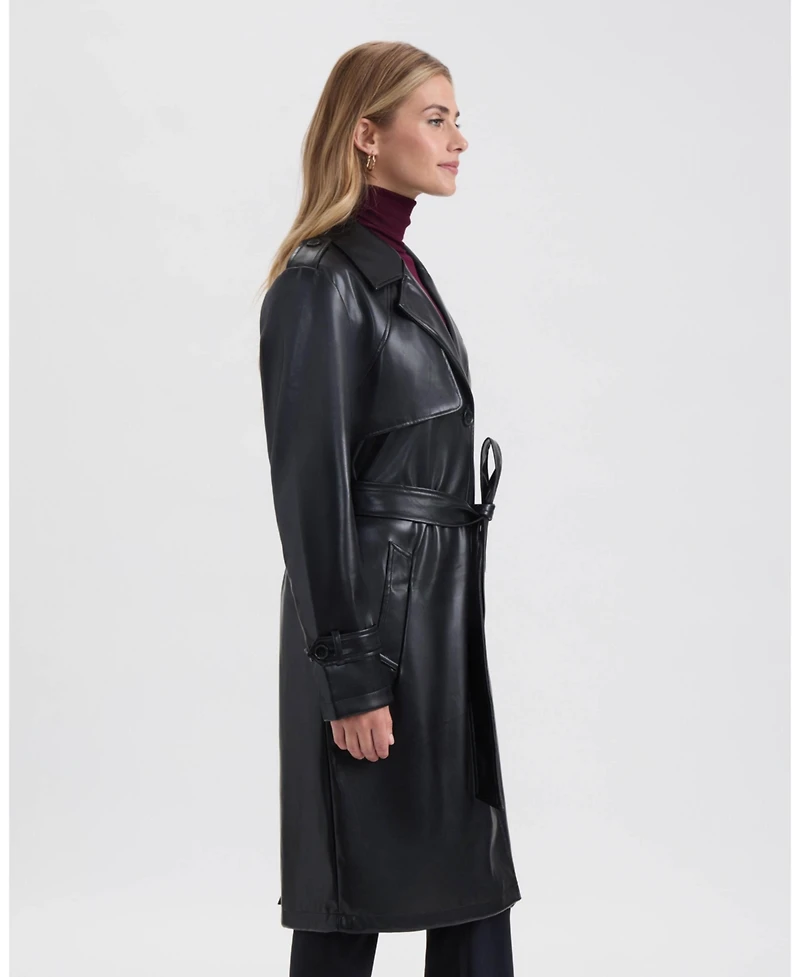 Nvlt Women's Single Breasted Pu Trench Coat