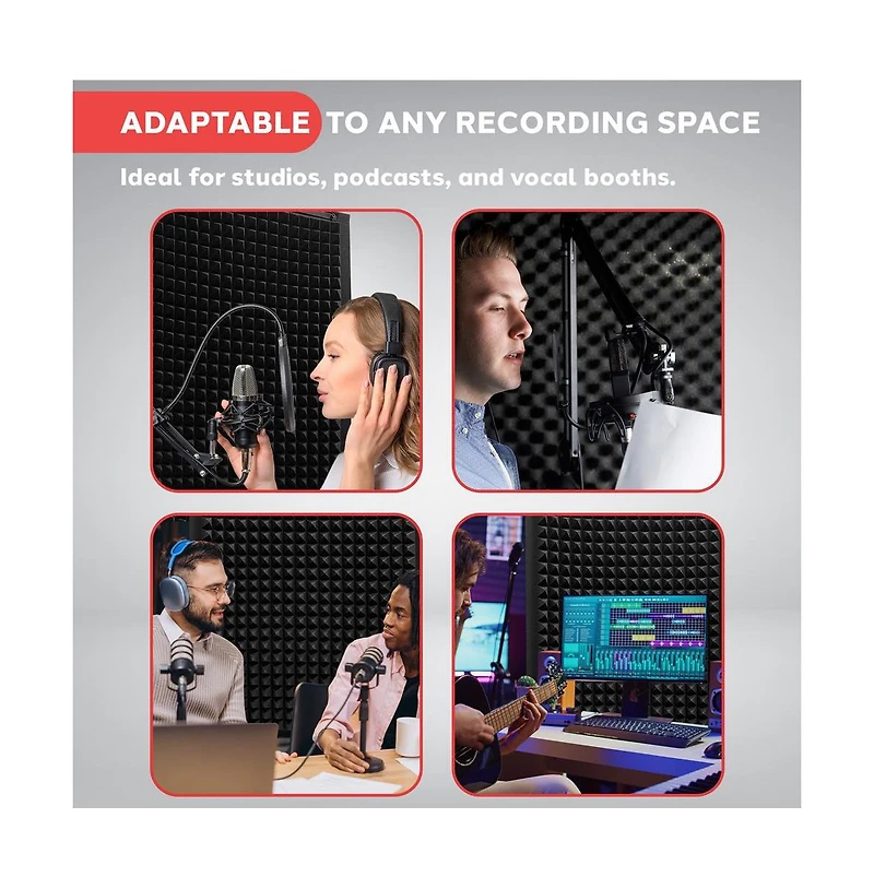 Pyle PSiP24 Acoustic Isolation Absorber Shield Sound Wall Panel Studio Foam Dampening Wedge with Adjustable Stand Charcoal Gray