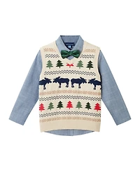 Andy & Evan Toddler Boys Toddler/Child Beige Sweater Vest, Blue Buttondown Green Pant Set