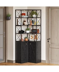 Tribesigns 79-Inch Ultra Tall Corner Cabinet with 4-Tier Shelf, Double Doors and X Baffle Design, L Shaped Storage Cabinet & Shelf, Black