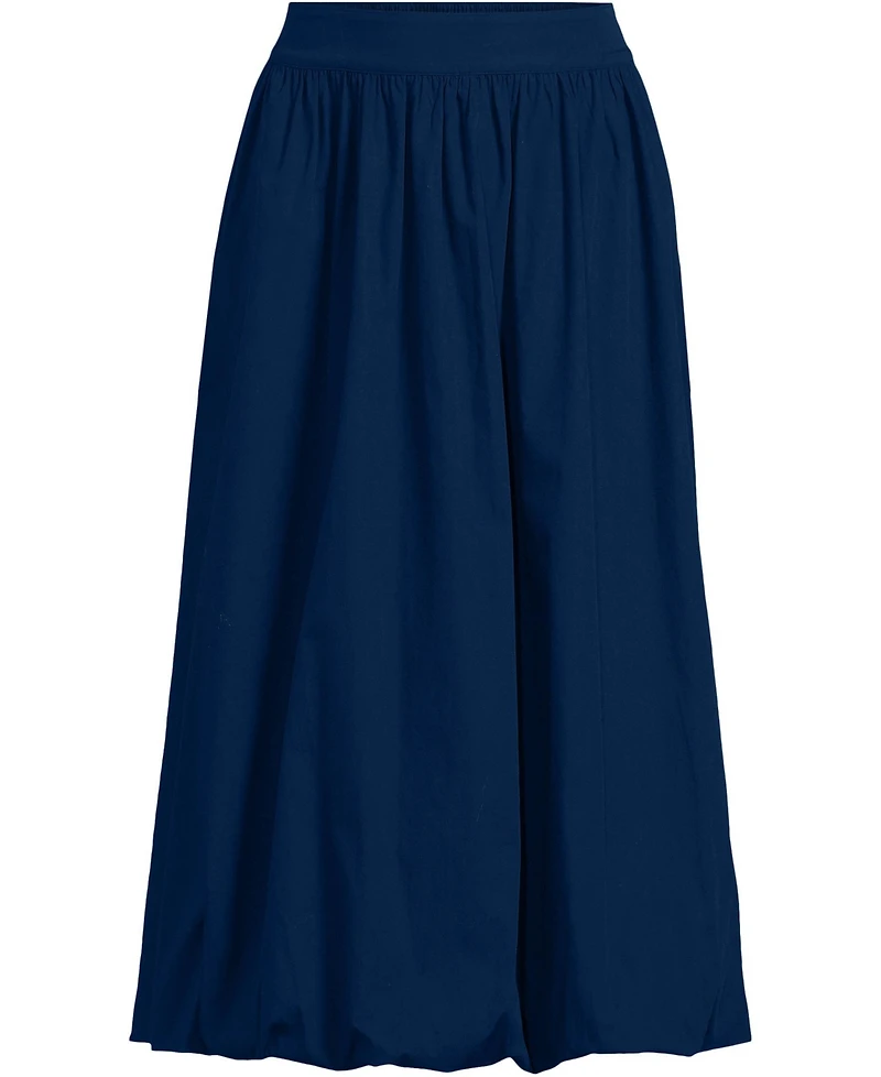 Lands' End Women's Poplin High Rise Bubble Hem Midi Skirt