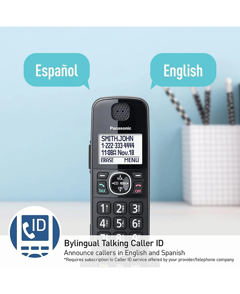 Panasonic Dect 6.0 Expandable Cordless Phone System with Answering Machine and Call Blocking - 3 Handsets - Metallic Black