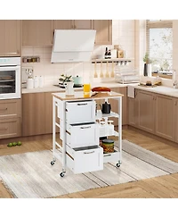 Gymax Rolling Kitchen Island Utility Storage Cart w/ 3 Storage Drawers & Shelves