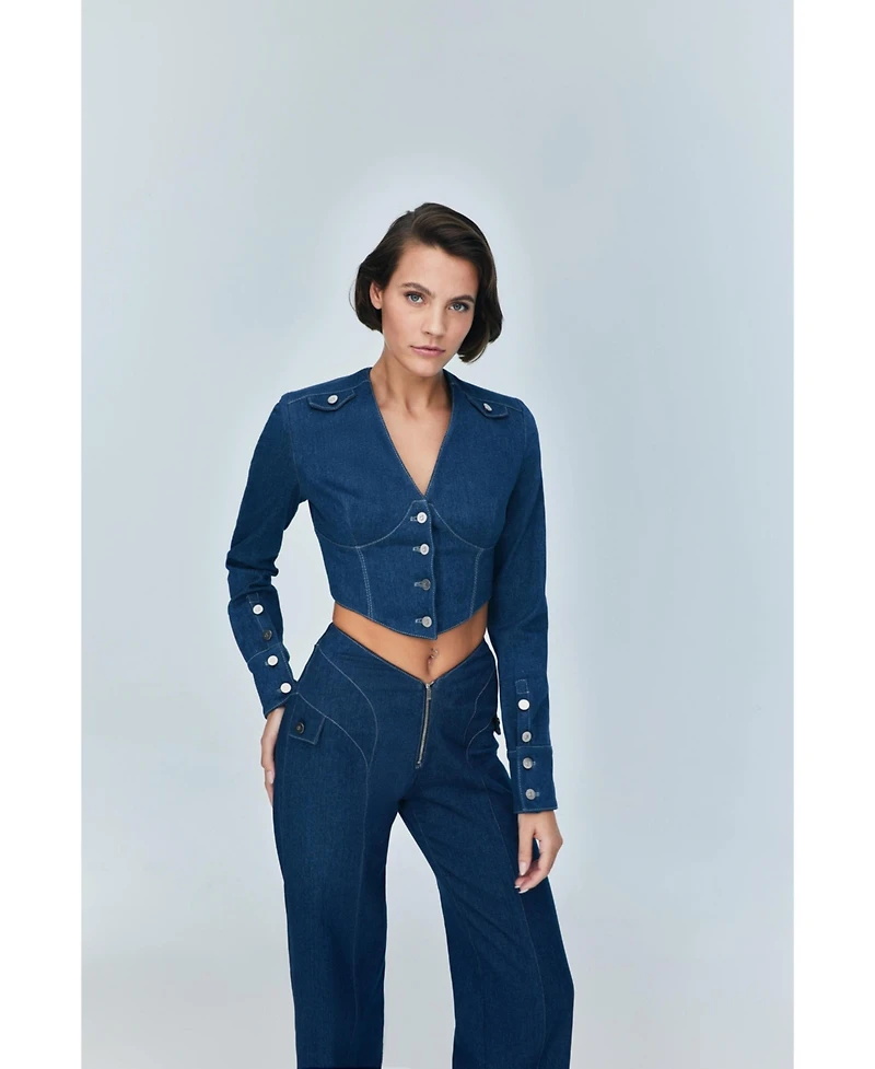 Jendue Women's Myla Corset Denim Top
