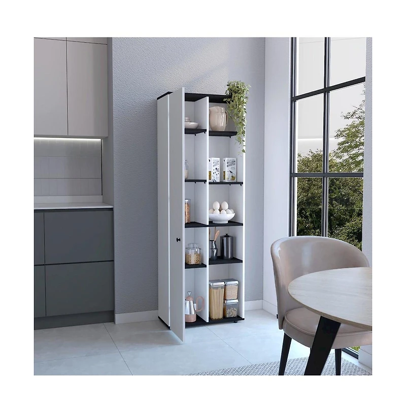 Tuhome Hoyt Multistorage Kitchen Pantry White/Black Mdf