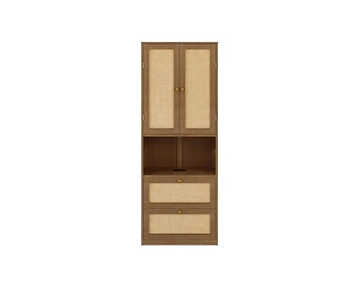 Casainc 2 Doors Bookshelf with Usb Port and 3 Drawers Side Cabinet Storage Shelves