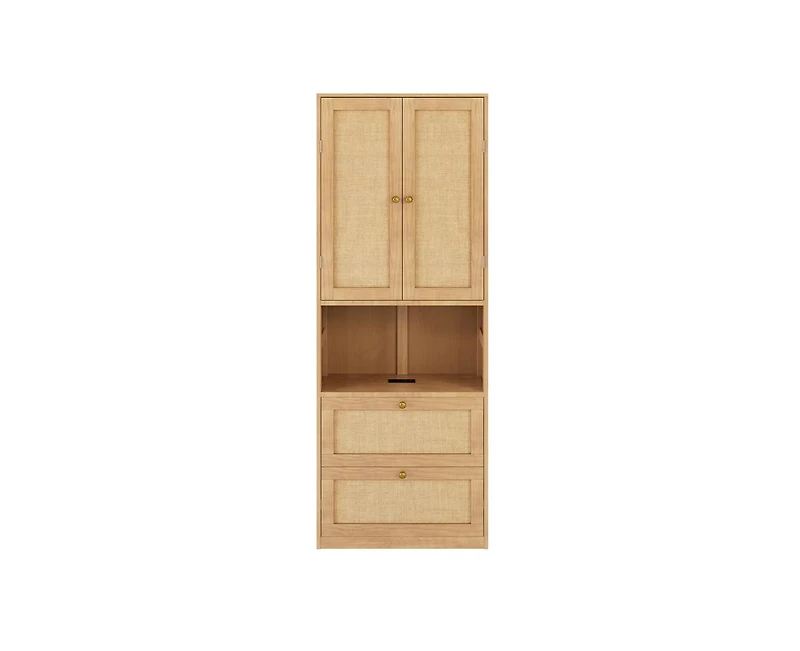 Casainc 2 Doors Bookshelf with Usb Port and 3 Drawers Side Cabinet Storage Shelves