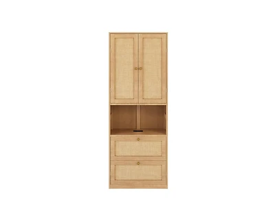 Casainc 2 Doors Bookshelf with Usb Port and 3 Drawers Side Cabinet Storage Shelves