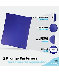 Plastic Folders with Pockets and Prongs, Black Two Pocket Folder with Brads, 6 Pc –by Enday
