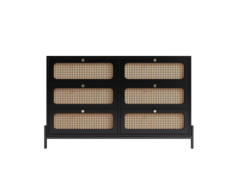Casainc Rattan Wood Closet 6-Drawer Dresser Wood Storage Cabinet