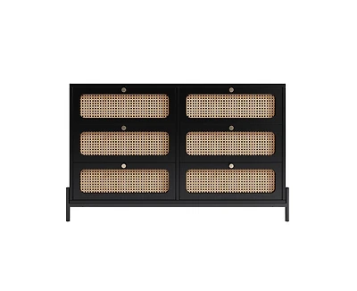 Casainc Rattan Wood Closet 6-Drawer Dresser Wood Storage Cabinet