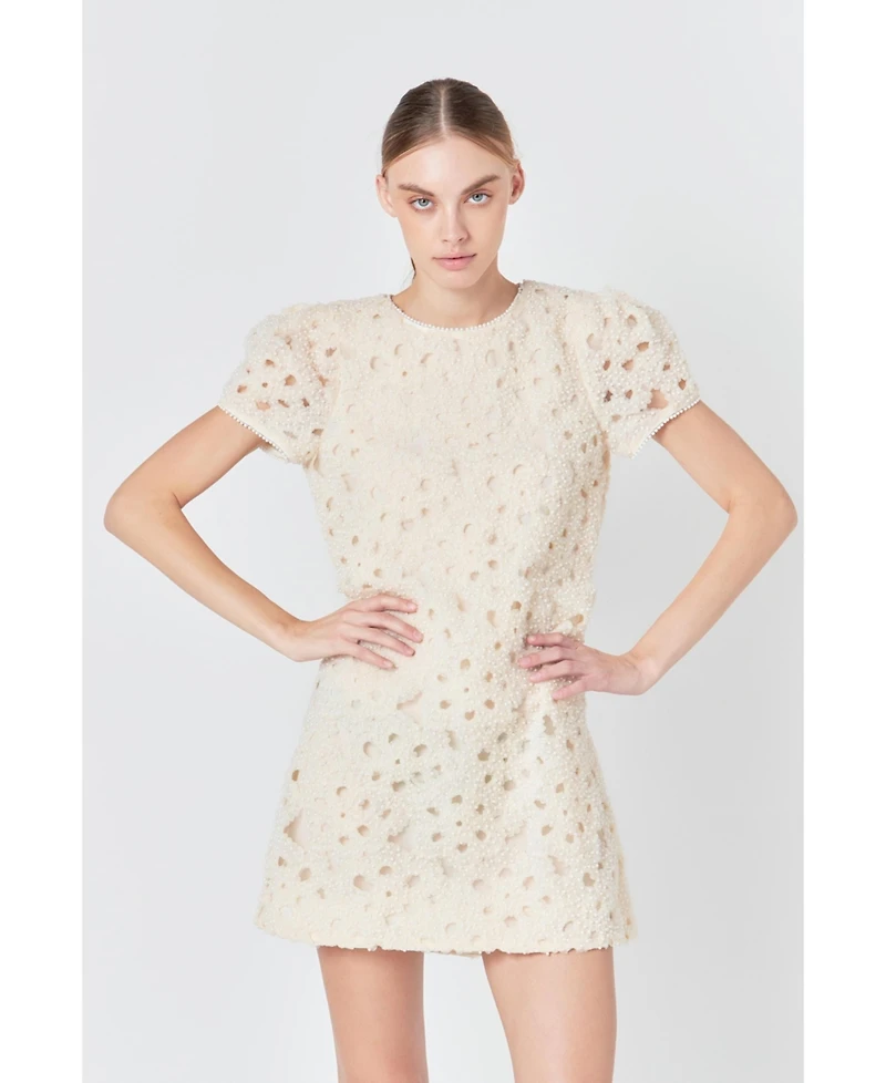 endless rose Women's Pearl and Tulle Textured Mini Dress