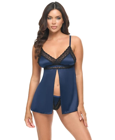 Oh La Cheri Women's Iris Satin & Lace Babydoll