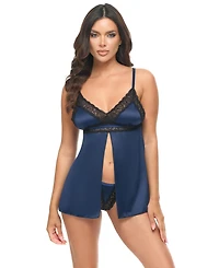 Oh La Cheri Women's Iris Satin & Lace Babydoll