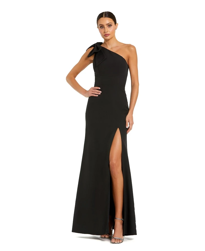 Mac Duggal Women's Crepe One Shoulder Fitted Gown With Bow