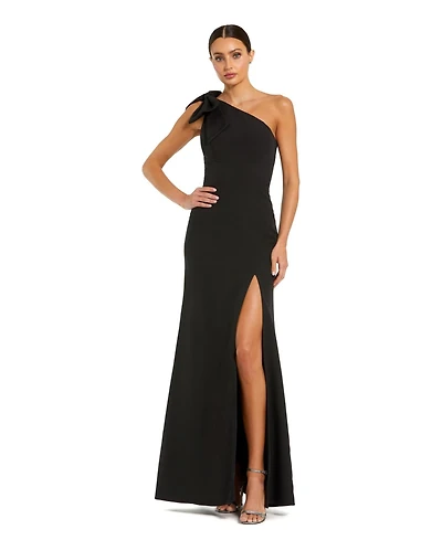 Mac Duggal Women's Crepe One Shoulder Fitted Gown With Bow