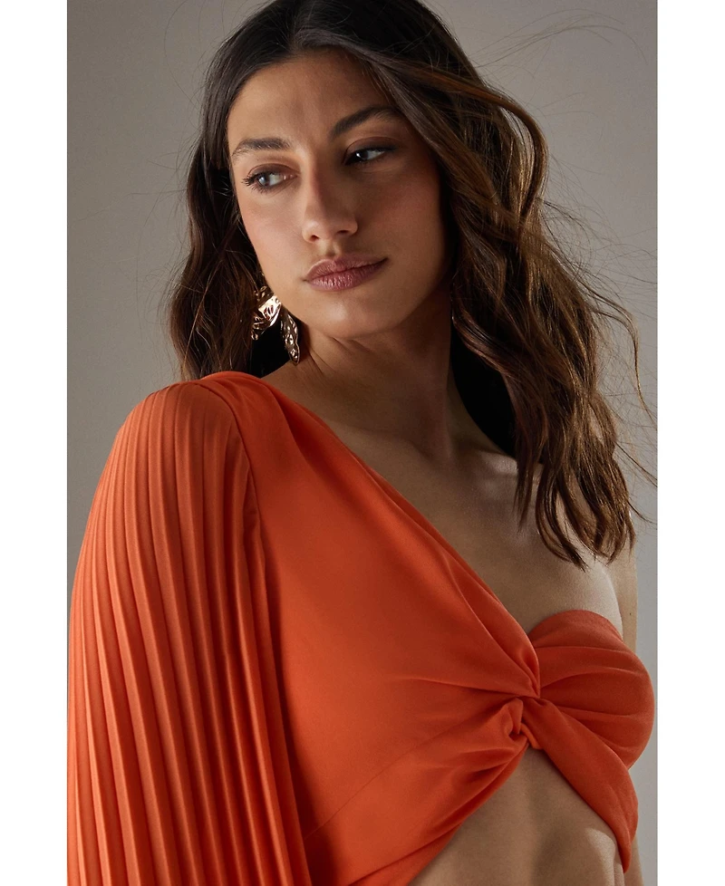 Warehouse Chiffon One Shoulder Cut Out Midi Dress