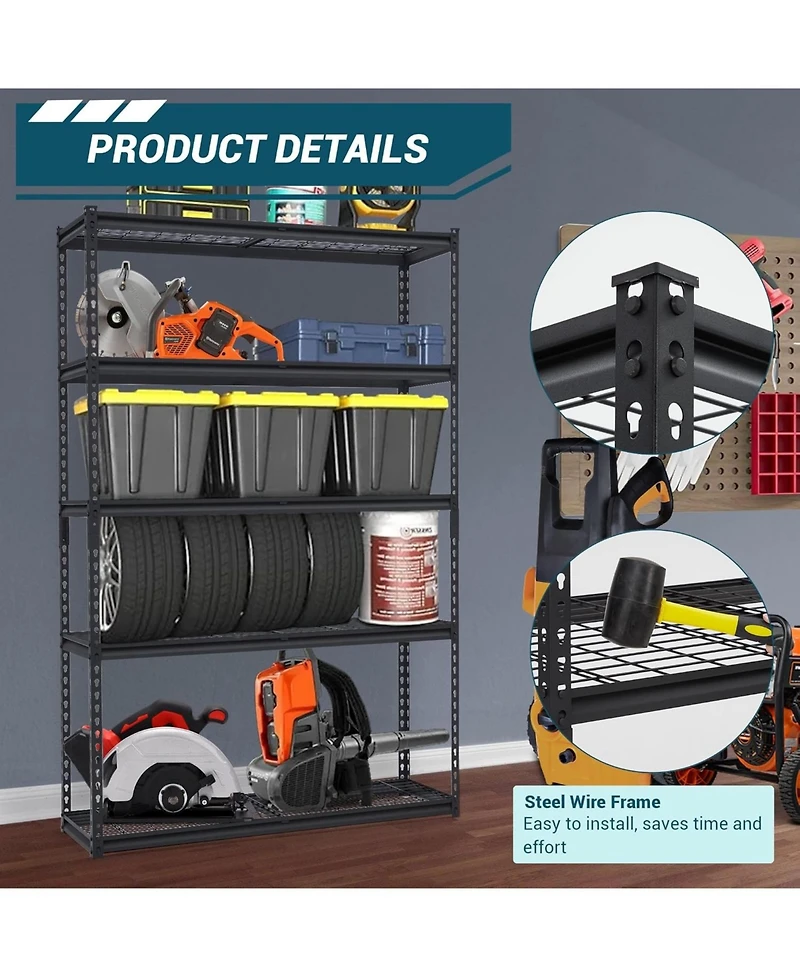 gaomon 48x18x72 Inch Garage Shelving Heavy Duty, Storage Shelves 2500Lbs Capacity, Adjustable Metal Shelving Unit, 5 Tier Industrial Shelves for Basem